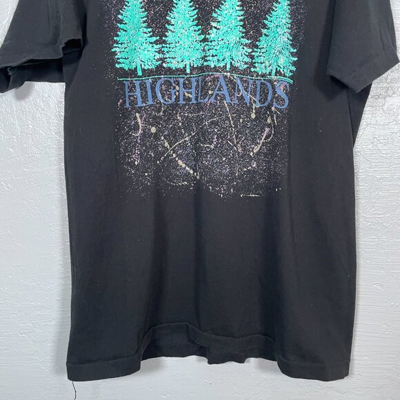 Vintage Fruit of the Loom Men XL Black Highlands T-Shirt Single Stitch Cotton - Picture 2 of 7